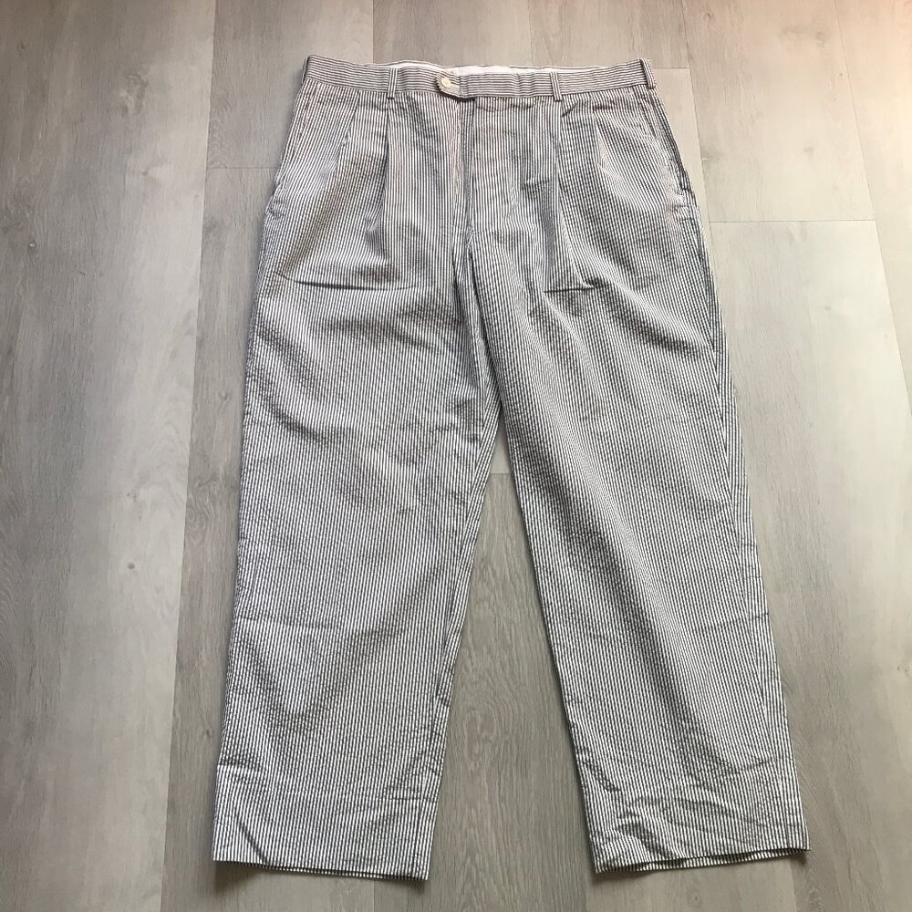 BROOKS BROTHERS BLUE STRIPE PLEATED SEERSUCKER TROUSER PANTS 40